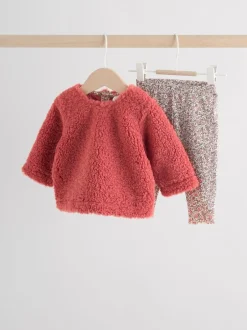 Truien En Breisels|Sets En Outfits*Next - 2 -delige Set van Fleece Tops en Leggings voor Baby''s (0mnd-2jr) Rood gebloemd