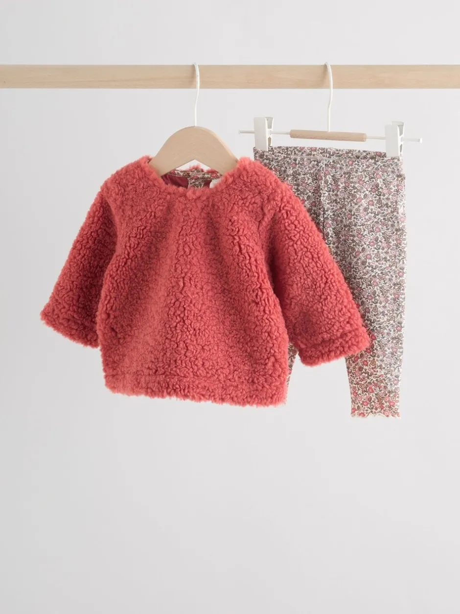 Truien En Breisels|Sets En Outfits*Next - 2 -delige Set van Fleece Tops en Leggings voor Baby''s (0mnd-2jr) Rood gebloemd