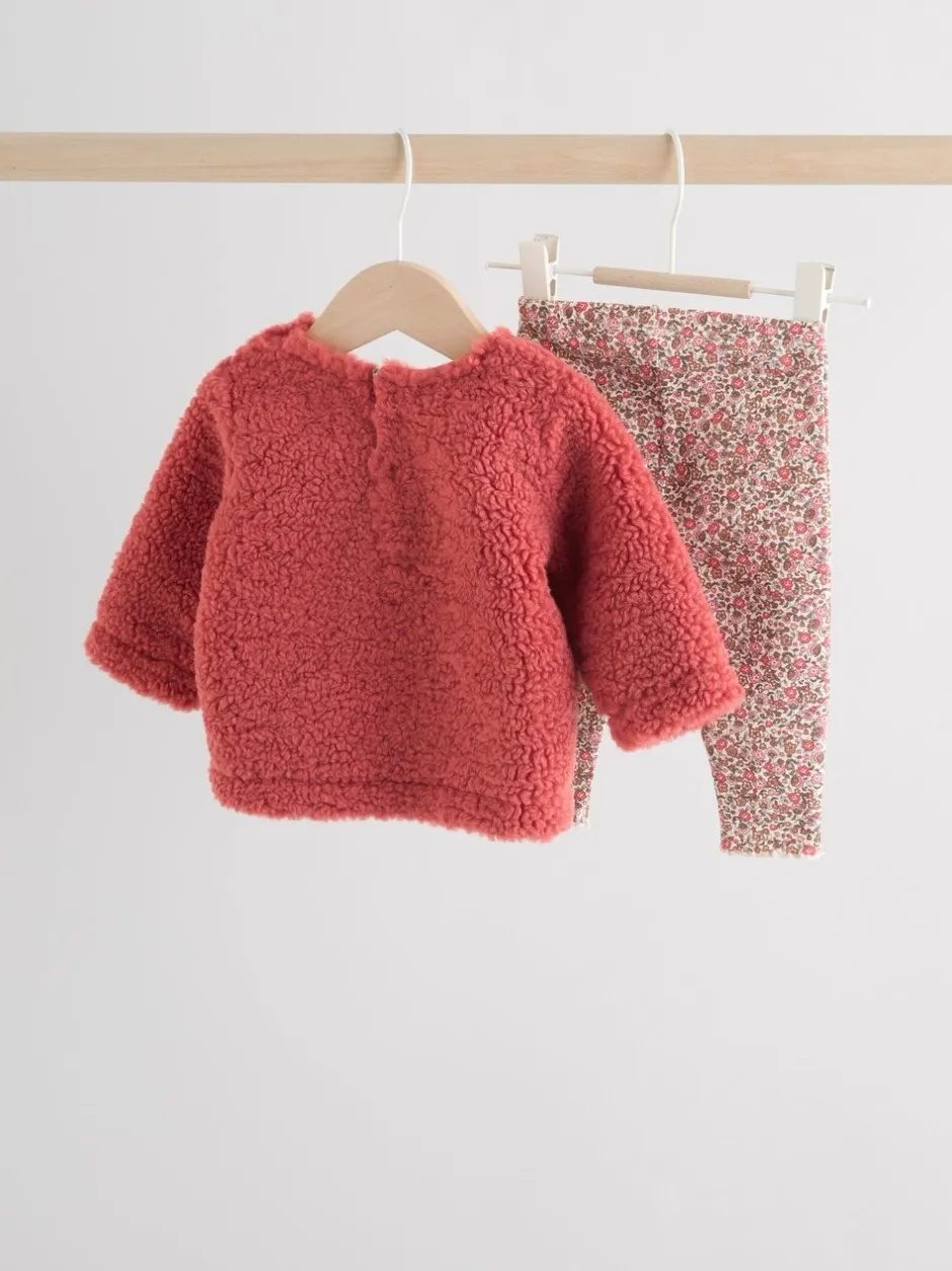 Truien En Breisels|Sets En Outfits*Next - 2 -delige Set van Fleece Tops en Leggings voor Baby''s (0mnd-2jr) Rood gebloemd