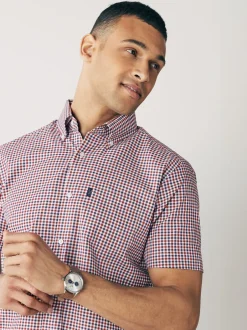 Shirts*Next Rood met gingham-ruitje - Strijvrij Oxford overhemd met korte mouwen en knopen