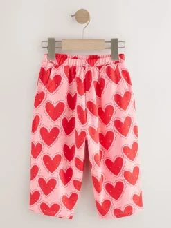 Broeken En Leggings|Next Rood met hartjesprint - Broek met structuur en wijde kortere pijpen (3mnd -7jr)
