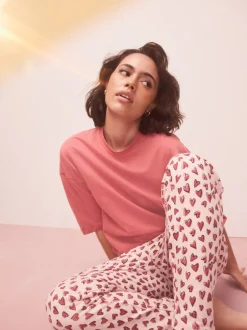 Pyjama's|Loungewear*Next Rood met hartjesprint - Pyjama met korte mouwen