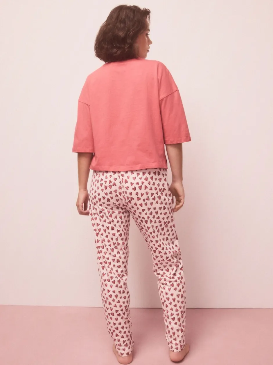 Pyjama's|Loungewear*Next Rood met hartjesprint - Pyjama met korte mouwen