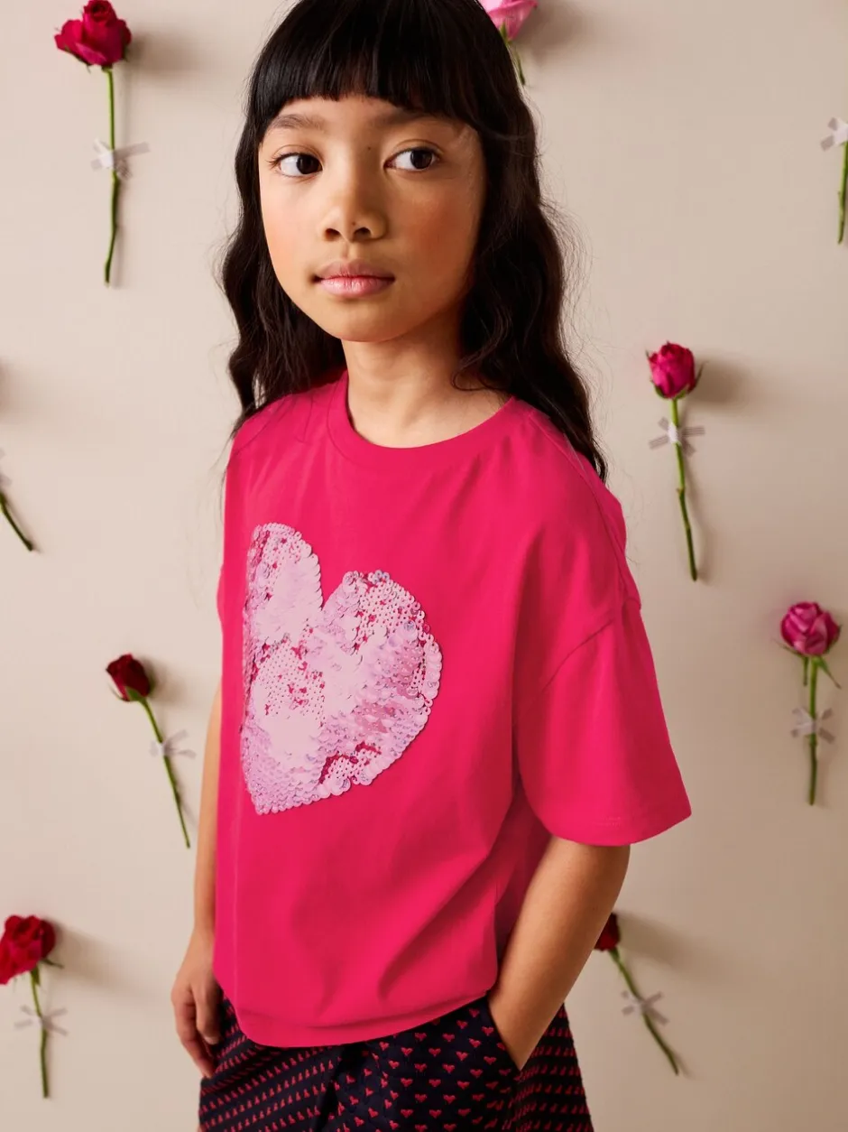 T-Shirts|Next Rood met hartjesprint - T-shirt met lovertjes (3-16 jr)