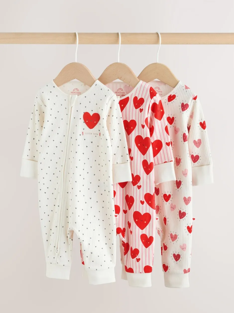 Multipacks|Babypakjes En Babypyjama's|Next Rood met hartjesprint - Verpakking van 3 babyslaappakjes met tweewegrits (0 mnd - 3 jr)