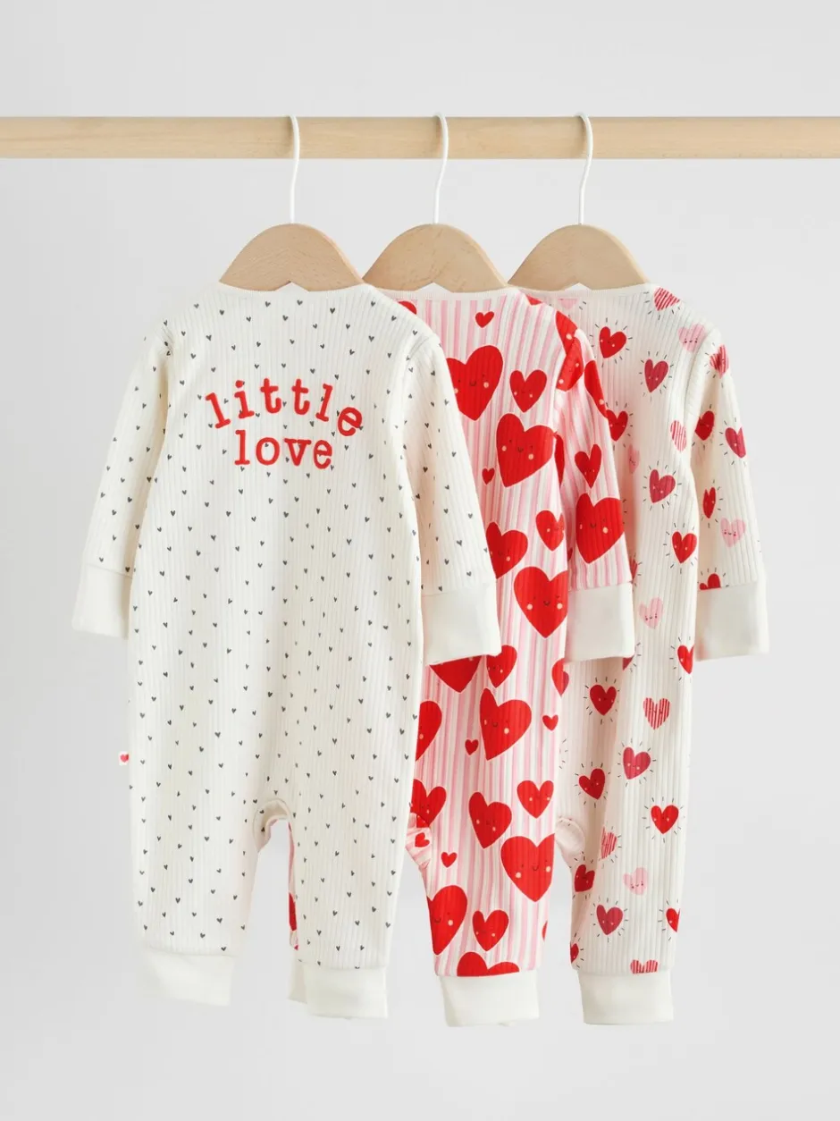 Multipacks|Babypakjes En Babypyjama's|Next Rood met hartjesprint - Verpakking van 3 babyslaappakjes met tweewegrits (0 mnd - 3 jr)