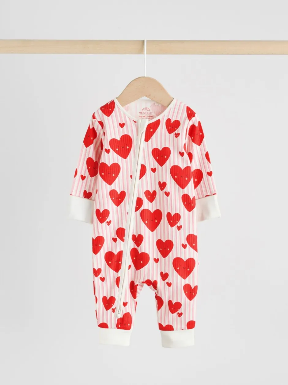 Multipacks|Babypakjes En Babypyjama's|Next Rood met hartjesprint - Verpakking van 3 babyslaappakjes met tweewegrits (0 mnd - 3 jr)