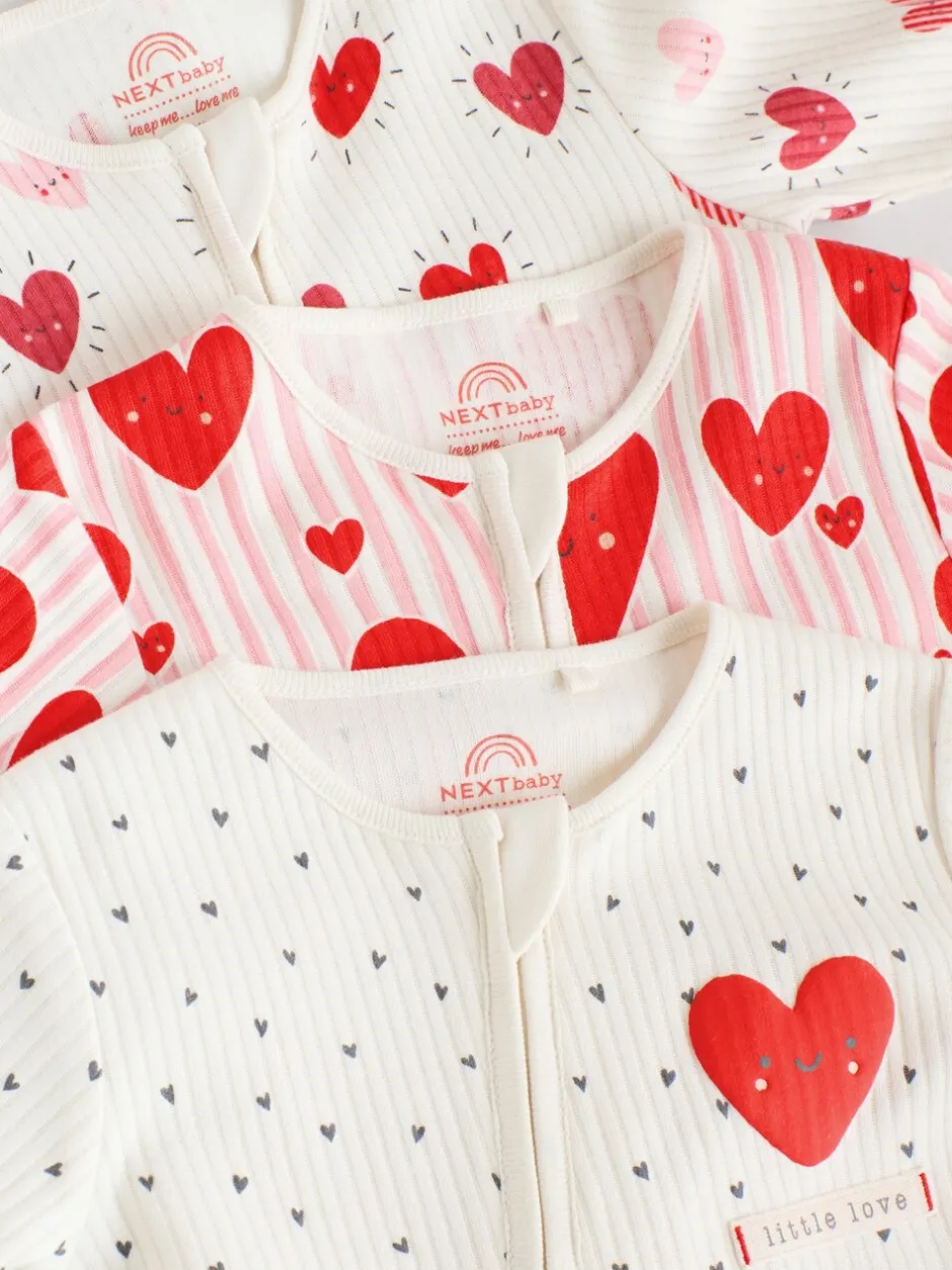 Multipacks|Babypakjes En Babypyjama's|Next Rood met hartjesprint - Verpakking van 3 babyslaappakjes met tweewegrits (0 mnd - 3 jr)