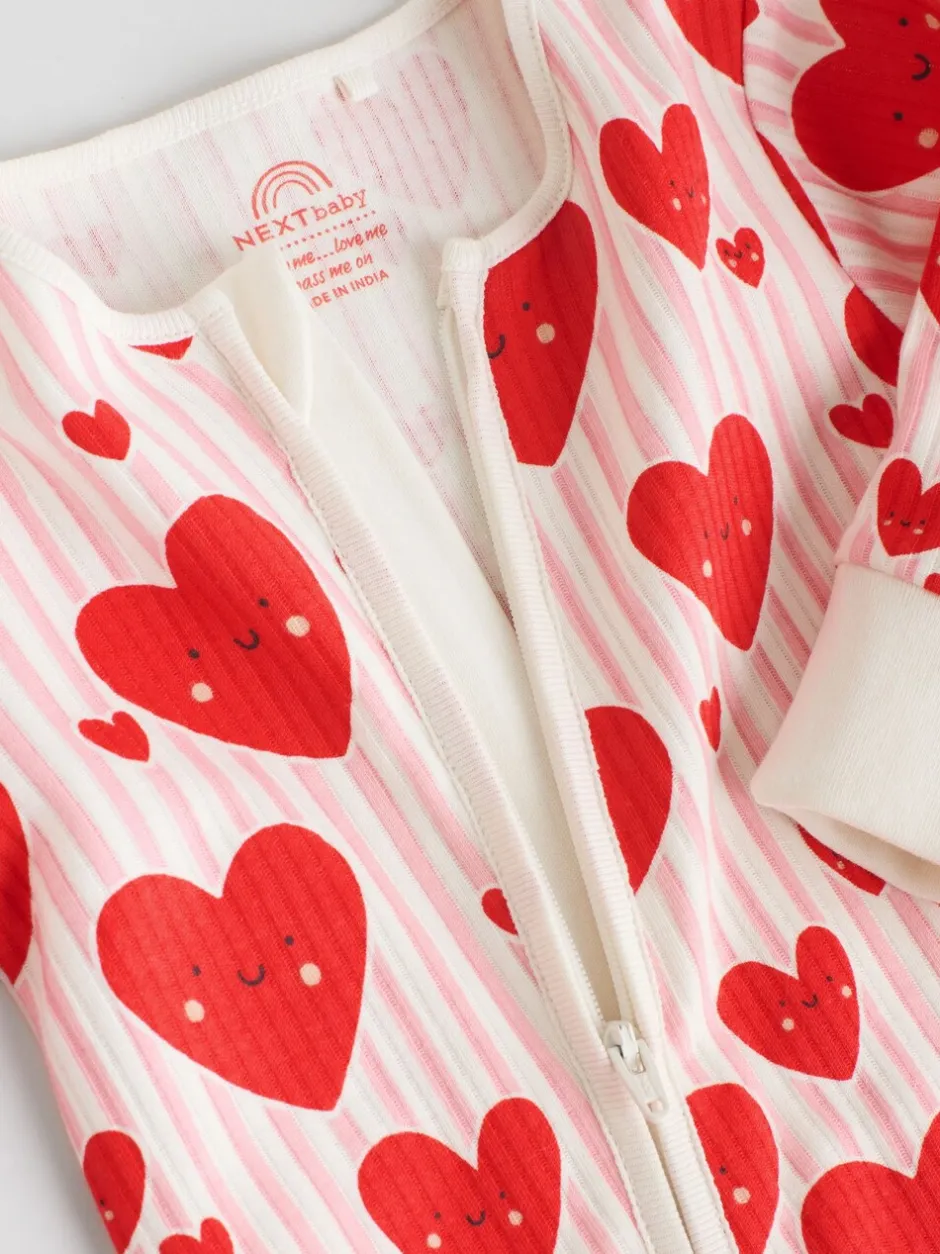Multipacks|Babypakjes En Babypyjama's|Next Rood met hartjesprint - Verpakking van 3 babyslaappakjes met tweewegrits (0 mnd - 3 jr)