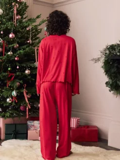 Pyjama's|Loungewear|Next - Zachte pyjama met lange mouwen en hartjesprint Rood met sterren