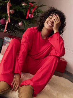 Pyjama's|Loungewear|Next - Zachte pyjama met lange mouwen en hartjesprint Rood met sterren