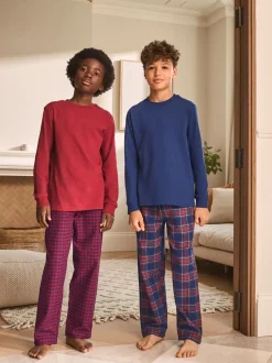 Pyjama's|Nachtkleding En Pyjama's|Next Rood/blauw - Set van 2 geweven geruite pyjama's met lange mouwen (3-16jr)