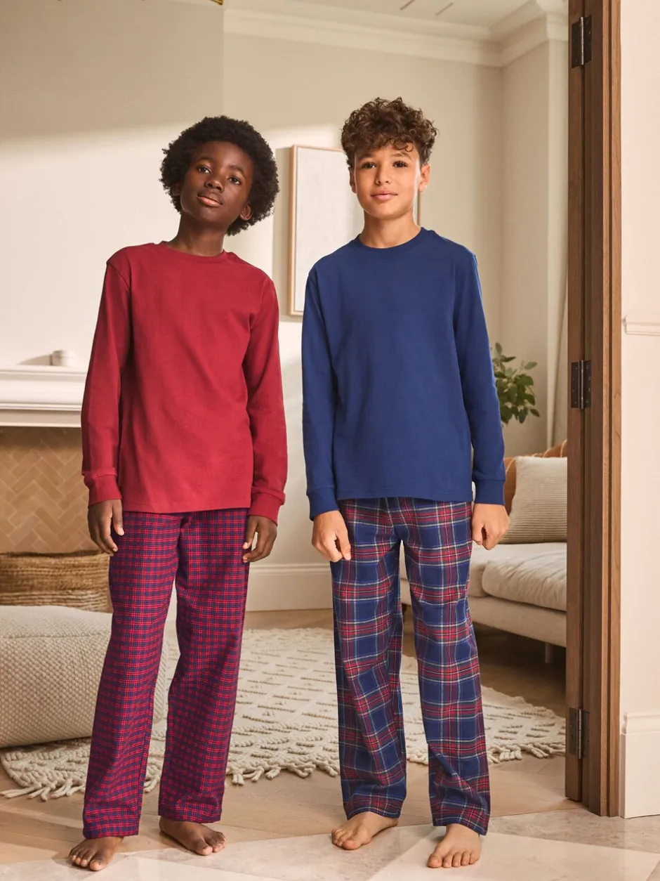Pyjama's|Nachtkleding En Pyjama's|Next Rood/blauw - Set van 2 geweven geruite pyjama's met lange mouwen (3-16jr)