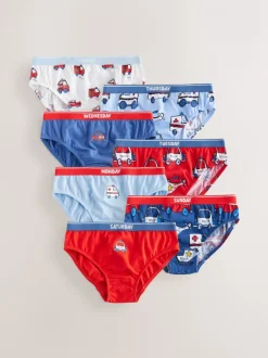 Ondergoed*Next - Set van 7 katoenen slips (1,5-10jr) Rood/blauw met hulpvoertuigenprint