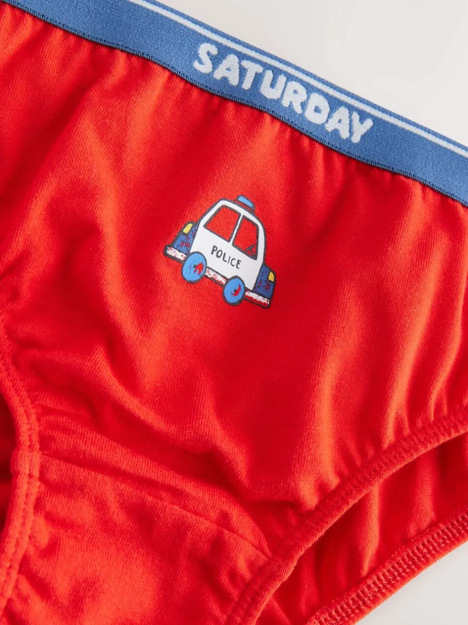 Ondergoed*Next - Set van 7 katoenen slips (1,5-10jr) Rood/blauw met hulpvoertuigenprint