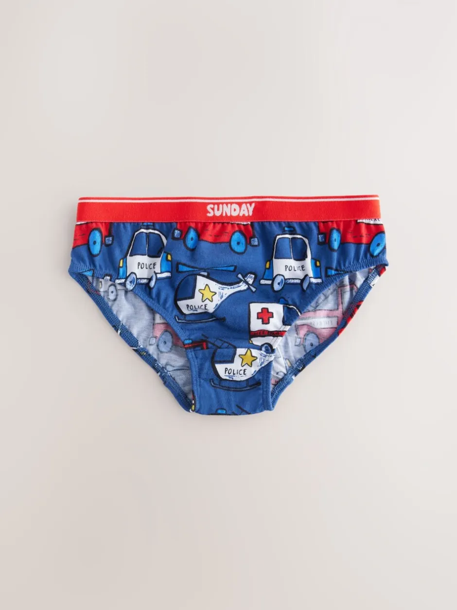 Ondergoed*Next - Set van 7 katoenen slips (1,5-10jr) Rood/blauw met hulpvoertuigenprint