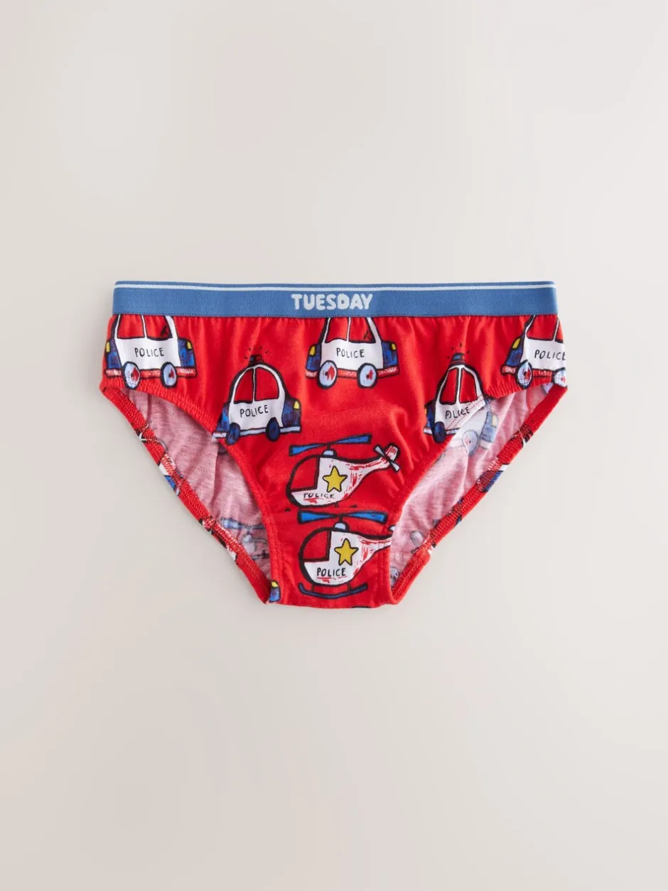 Ondergoed*Next - Set van 7 katoenen slips (1,5-10jr) Rood/blauw met hulpvoertuigenprint