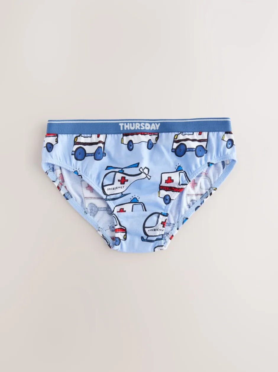 Ondergoed*Next - Set van 7 katoenen slips (1,5-10jr) Rood/blauw met hulpvoertuigenprint