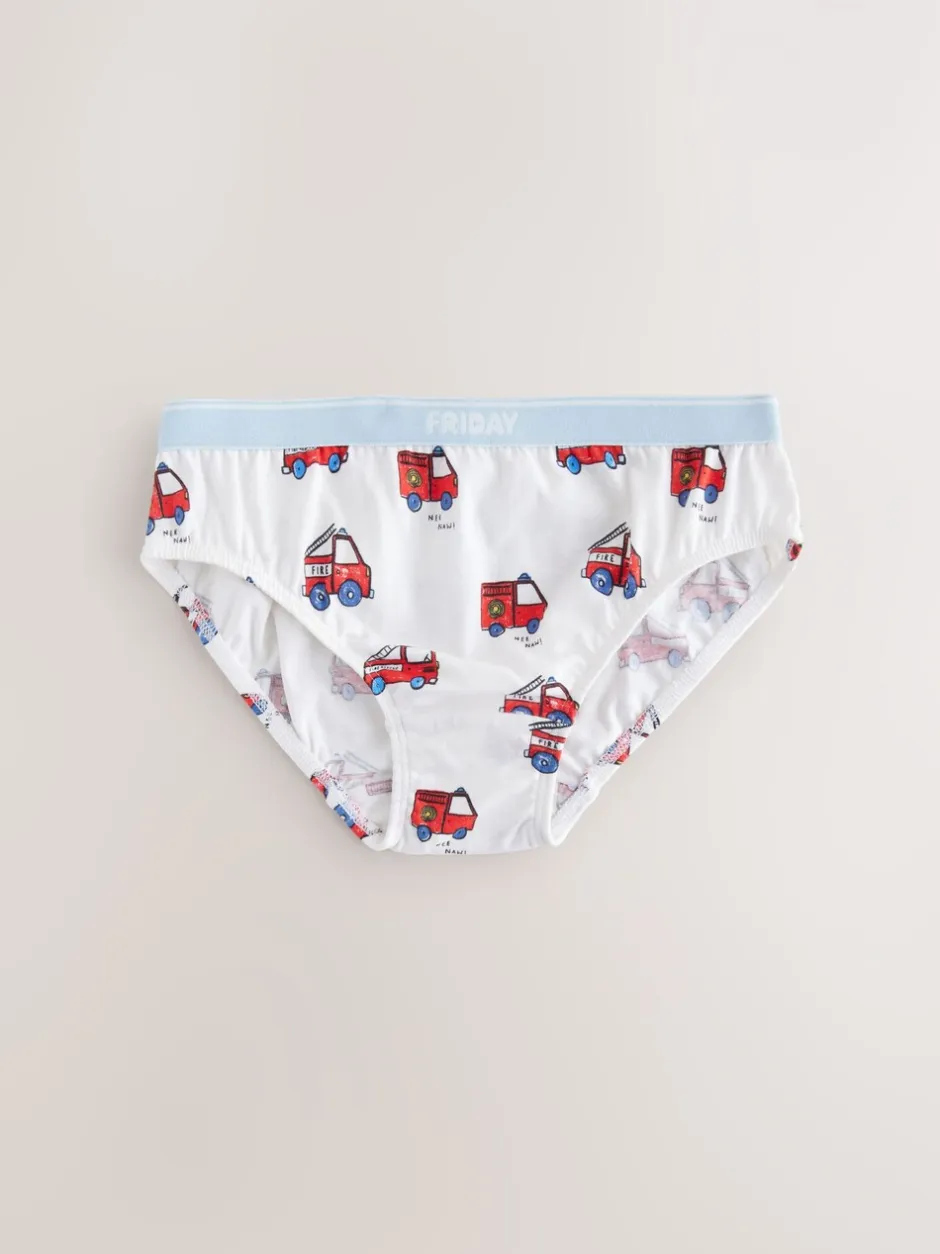 Ondergoed*Next - Set van 7 katoenen slips (1,5-10jr) Rood/blauw met hulpvoertuigenprint
