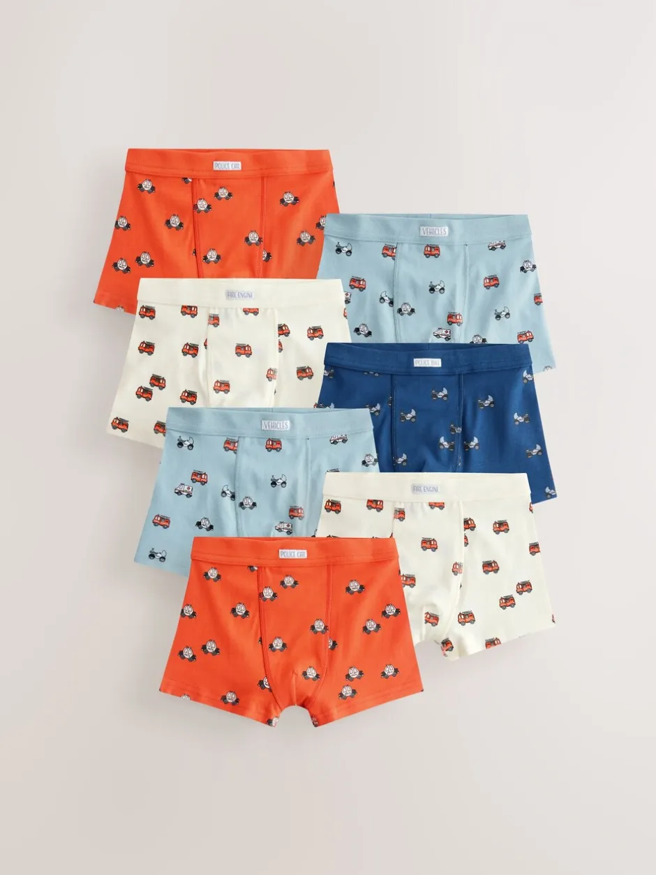 Ondergoed|Next - Verpakking van 7 boxershorts (1,5 - 12 jr) Rood/blauw met hulpvoertuigenprint