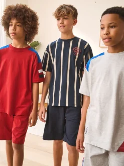 Pyjama's*Next - Set van 3 pyjama's met short (3-16 jr) Rood/Blauw/Grijs Strepen Sport
