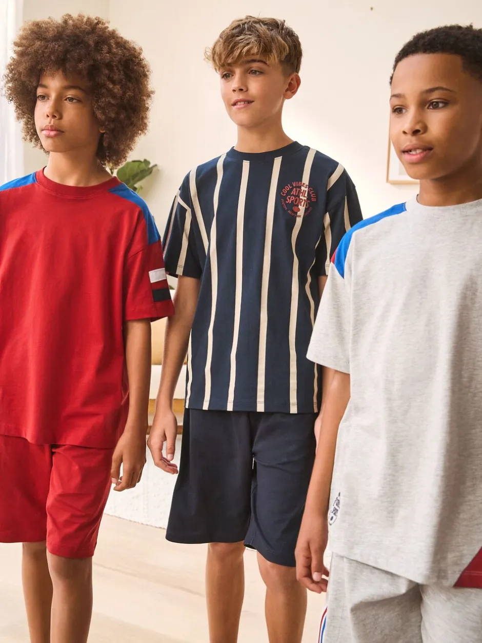 Pyjama's*Next - Set van 3 pyjama's met short (3-16 jr) Rood/Blauw/Grijs Strepen Sport