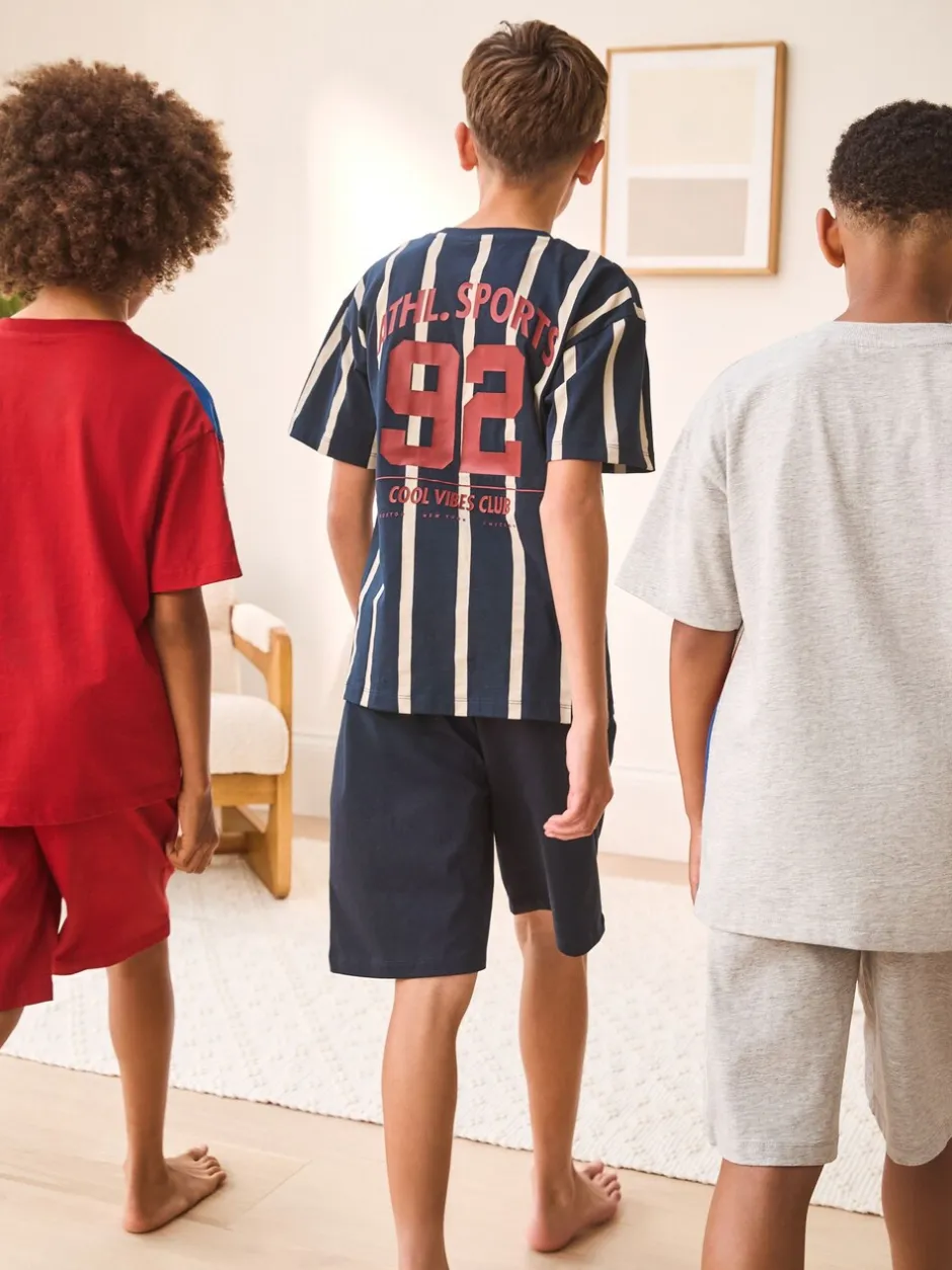 Pyjama's*Next - Set van 3 pyjama's met short (3-16 jr) Rood/Blauw/Grijs Strepen Sport