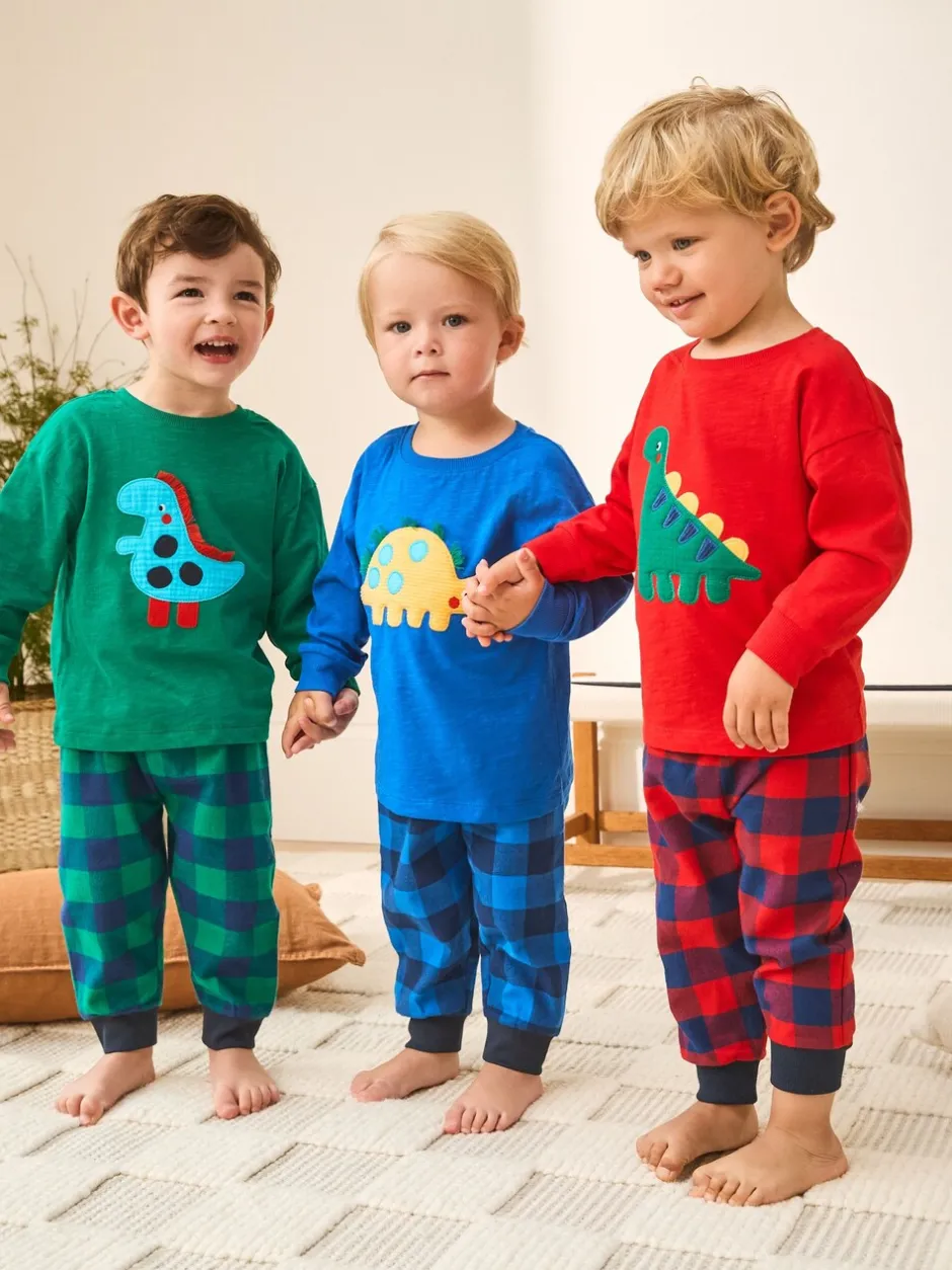 Pyjama's*Next Rood/blauw/groen geruite dinosaurus - Pyjama met geweven onderkant 3 Pack (9mths-12yrs)