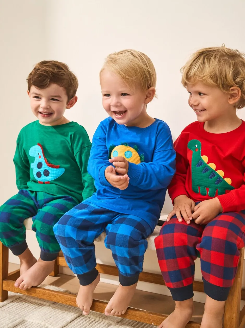 Pyjama's*Next Rood/blauw/groen geruite dinosaurus - Pyjama met geweven onderkant 3 Pack (9mths-12yrs)