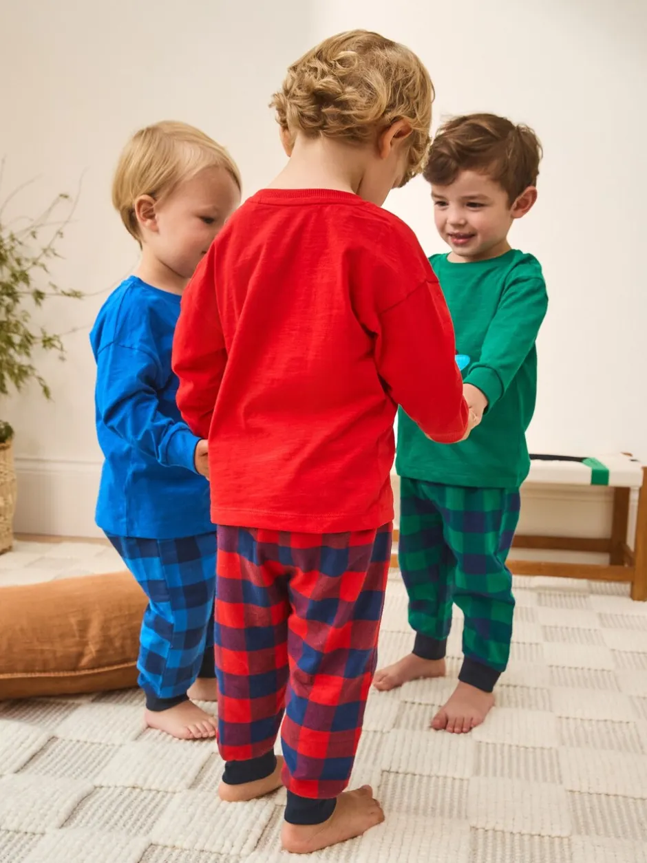 Pyjama's*Next Rood/blauw/groen geruite dinosaurus - Pyjama met geweven onderkant 3 Pack (9mths-12yrs)
