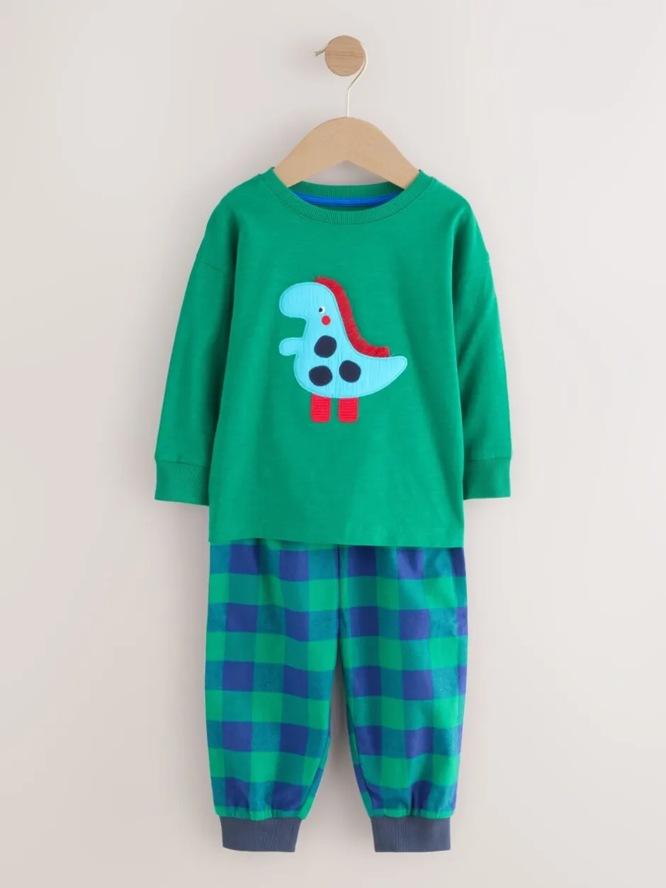 Pyjama's*Next Rood/blauw/groen geruite dinosaurus - Pyjama met geweven onderkant 3 Pack (9mths-12yrs)