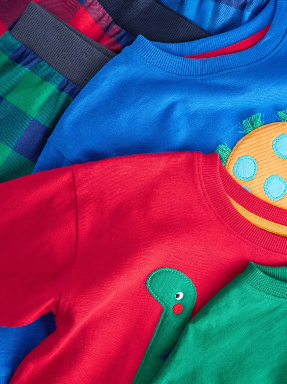 Pyjama's*Next Rood/blauw/groen geruite dinosaurus - Pyjama met geweven onderkant 3 Pack (9mths-12yrs)