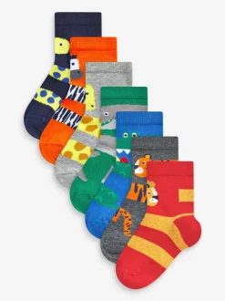 Sokken En Panty's|Sokken*Next Rood/blauw/groen met dierenprint - Verpakking van 7 paar sokken met hoog aandeel katoen
