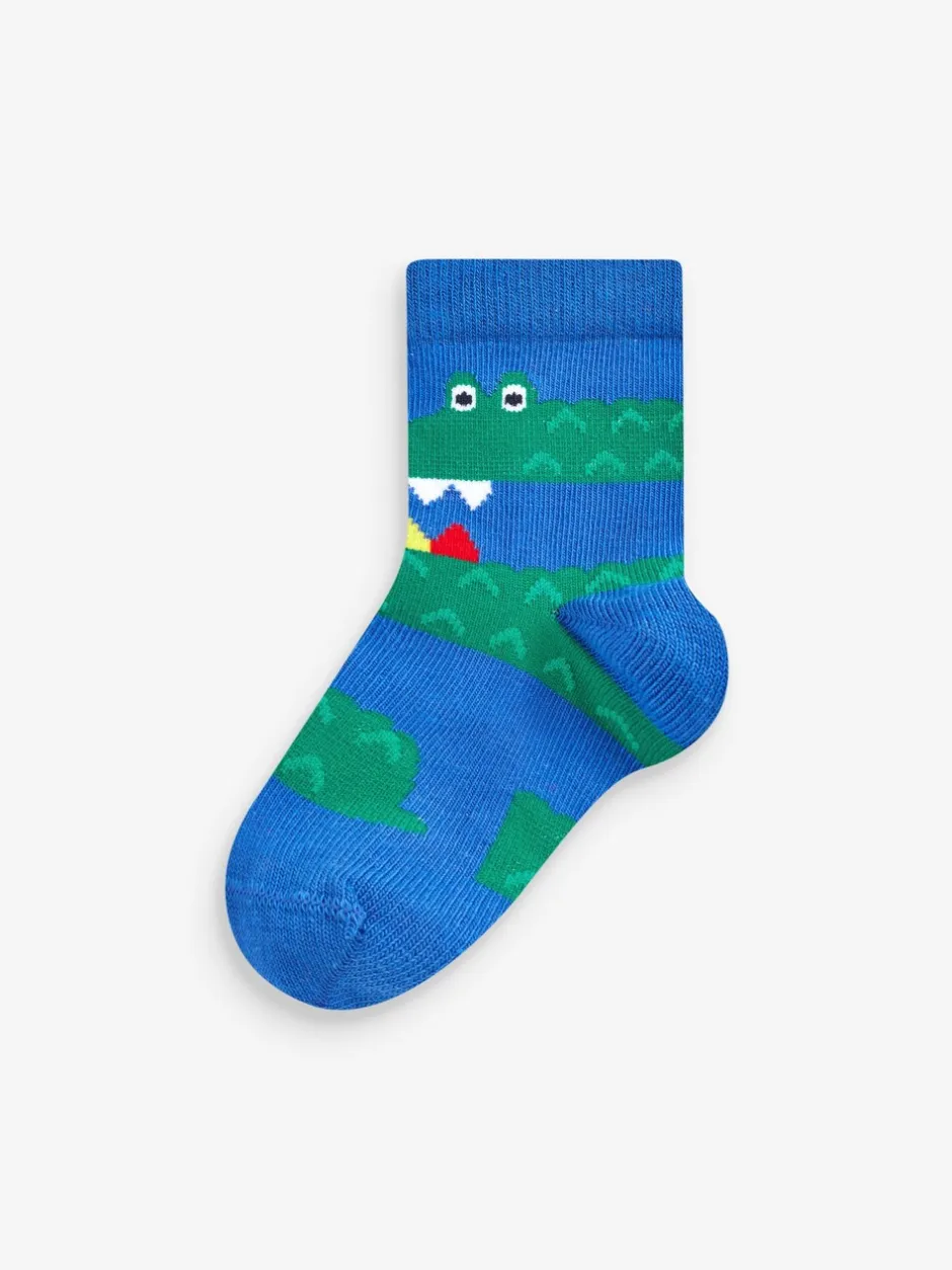 Sokken En Panty's|Sokken*Next Rood/blauw/groen met dierenprint - Verpakking van 7 paar sokken met hoog aandeel katoen