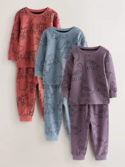 Multipacks|Pyjama's|Next Rood/blauw/paars - Oversized fit Pyjamas 3 Pack (9mths-10yrs)