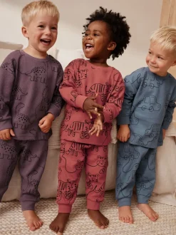Multipacks|Pyjama's|Next Rood/blauw/paars - Oversized fit Pyjamas 3 Pack (9mths-10yrs)