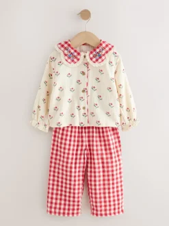 Nachtkleding En Pyjama's|Pyjama's*Next Rood/crèmekleurig - Geweven pyjama met knopen (9 mnd-10 jr)