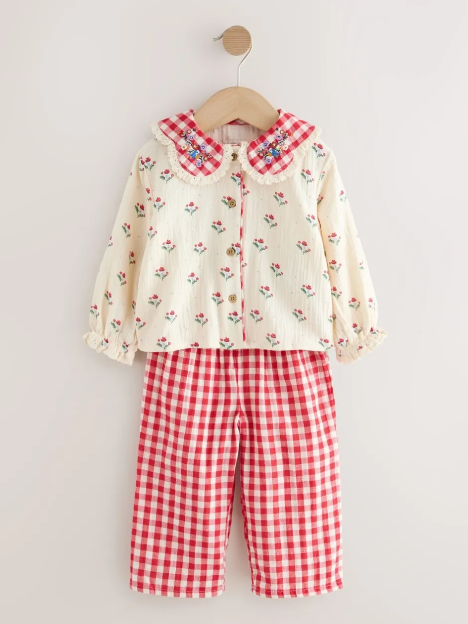 Nachtkleding En Pyjama's|Pyjama's*Next Rood/crèmekleurig - Geweven pyjama met knopen (9 mnd-10 jr)