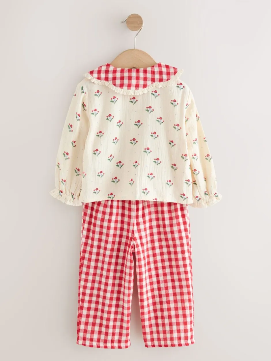 Nachtkleding En Pyjama's|Pyjama's*Next Rood/crèmekleurig - Geweven pyjama met knopen (9 mnd-10 jr)