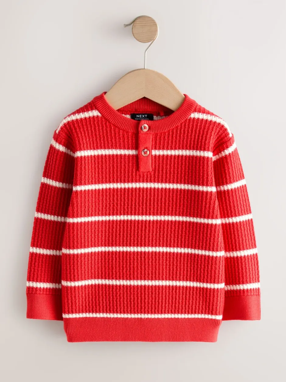 Truien En Breisels|Next - Knitted Stripe Henley Jumper (3mths-7yrs) Rood/ecru