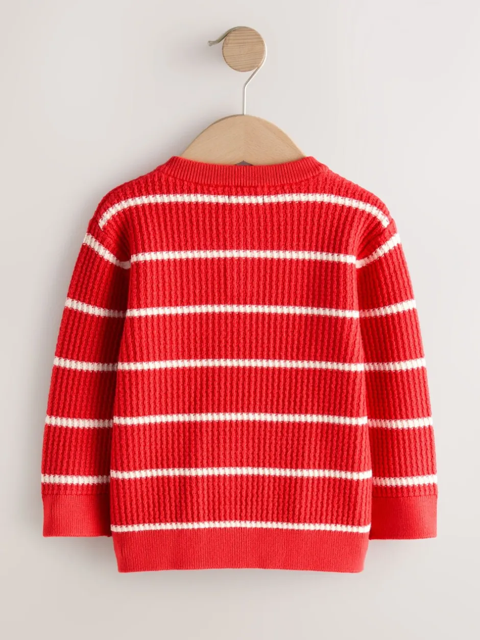 Truien En Breisels|Next - Knitted Stripe Henley Jumper (3mths-7yrs) Rood/ecru