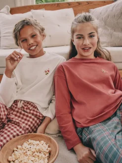 Nachtkleding En Pyjama's|Pyjama's|Next - Set van 2 ruit pyjama's met geweven onderkant (3-16jr) Rood/groen