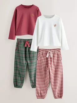 Nachtkleding En Pyjama's|Pyjama's|Next - Set van 2 ruit pyjama's met geweven onderkant (3-16jr) Rood/groen