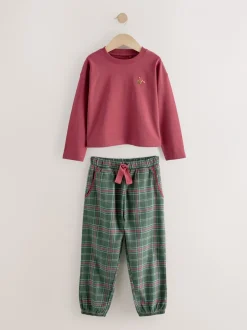 Nachtkleding En Pyjama's|Pyjama's|Next - Set van 2 ruit pyjama's met geweven onderkant (3-16jr) Rood/groen