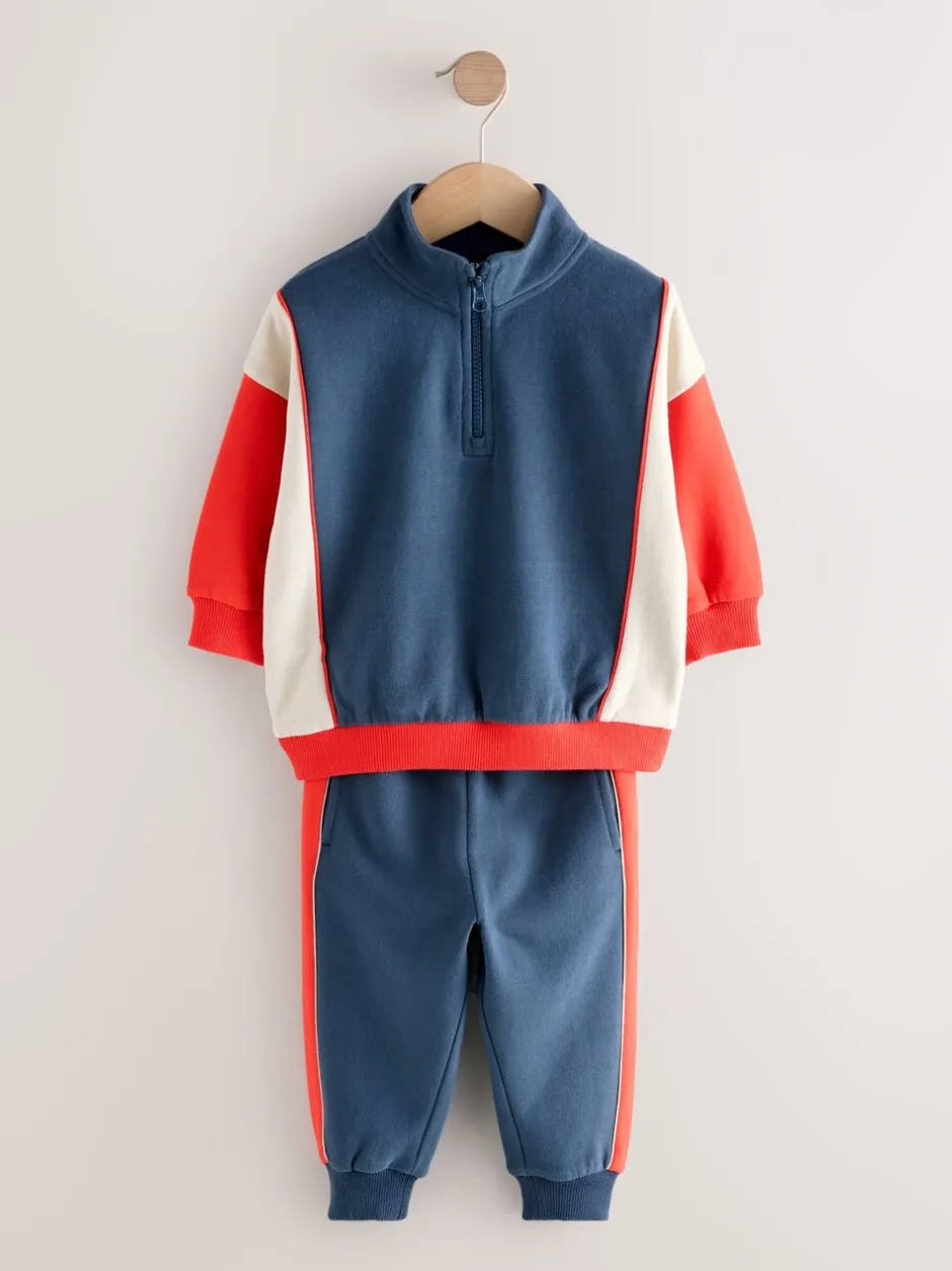 Sets En Combisets|Truien En Breisels*Next - Set van top met halve rits en joggingbroek (3mnd-7jr) Rood/marineblauw