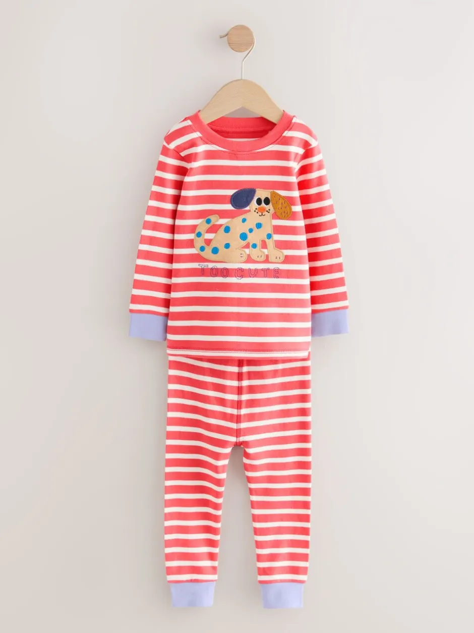 Multipacks|Nachtkleding En Pyjama's|Next - Verpakking van 3 knusse pyjama's (9 mnd-9 jr) Rood/marineblauw hondenapplicatie
