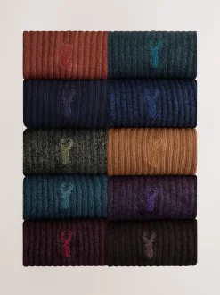 Sokken|Sokken|Next - Verpakking van 10 paar dikke sokken met hertenborduurwerk Rood/Oranje/Blauw
