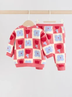 Truien En Breisels|Sweaters En Hoody´S|Next - 2 -delige Set van Fleece Tops en Leggings voor Baby''s (0mnd-2jr) Rood/paars geruit