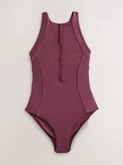 Sportkleding|Badkleding|Next Roodpaars 'Wine' - Active High Neck Tummy Control Swimsuit