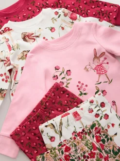 Nachtkleding En Pyjama's|Pyjama's|Next - Verpakking van 3 knusse pyjama's (9 mnd-9 jr) Rood/roze bloemenapplicatie